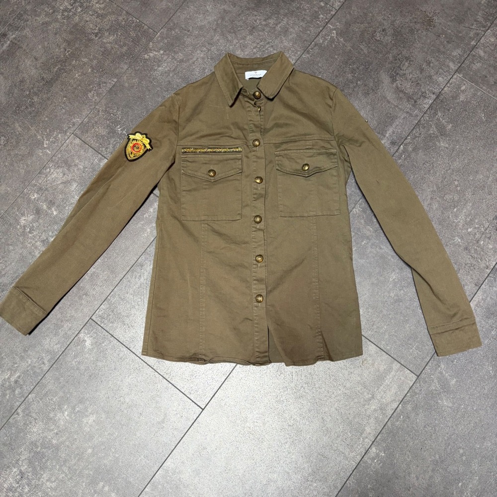 Italian Military Utility Shirt Jacket Olive Green Made in Italy Cotton Stretch M
